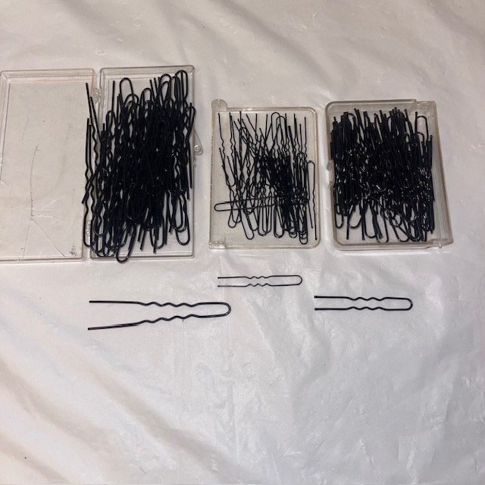 Vintage 80s Goody USA U-Shaped Metal Hair Bun Pins & Cases 142pc Lot 3" 2" 1.75"
